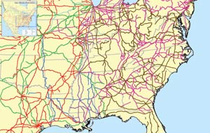 Freight Rail Map of Class I Carriers in North America